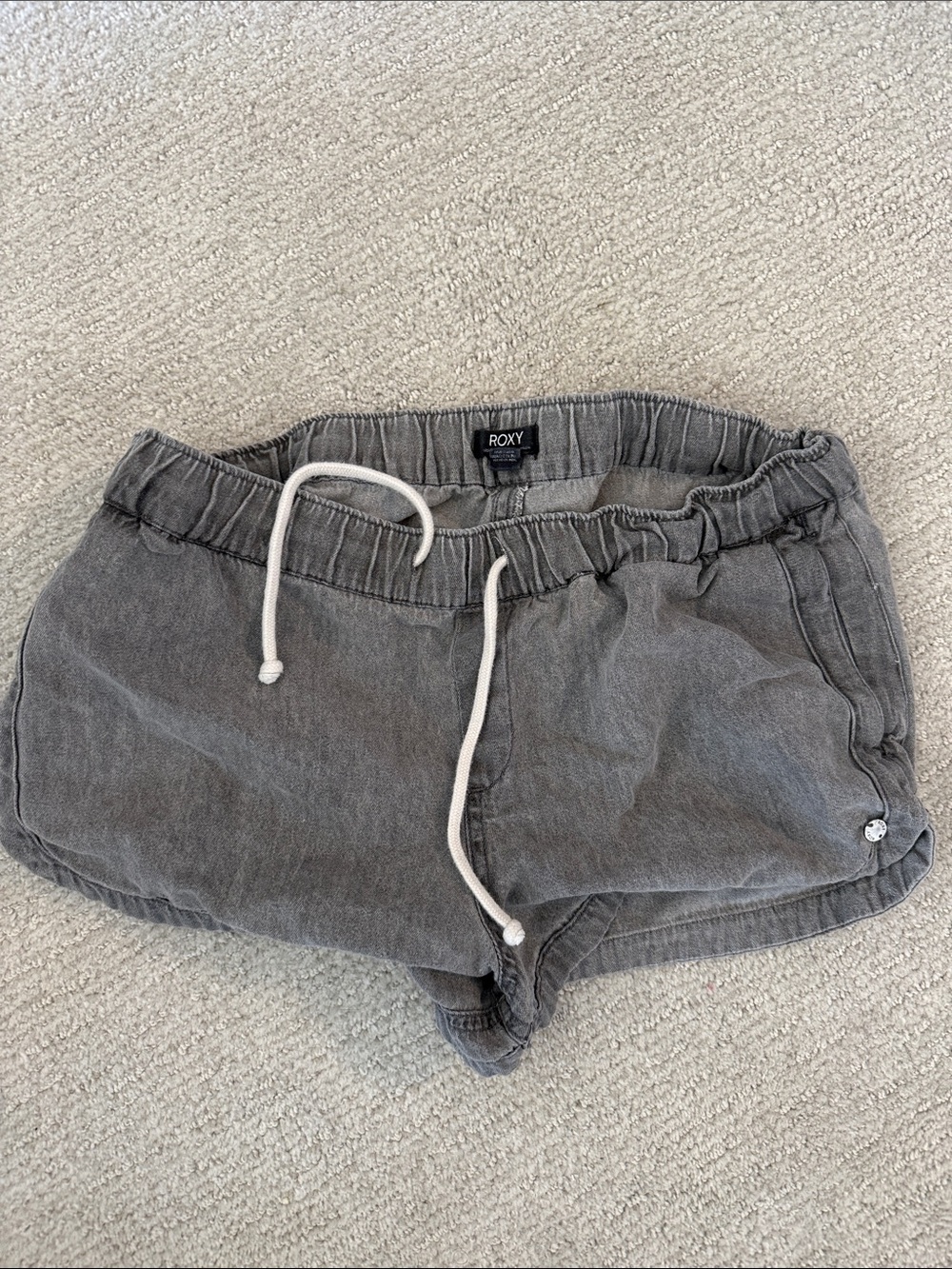 Roxy Washed Gray Elastic Drawstring Shorts